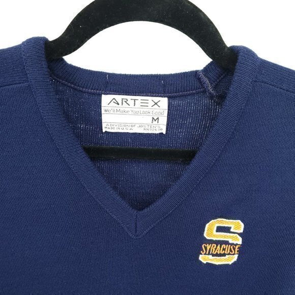 VTG 1960s/1970s Jostens Artex Syracuse University Embroidered V-Neck Sweater M - Picture 5 of 16